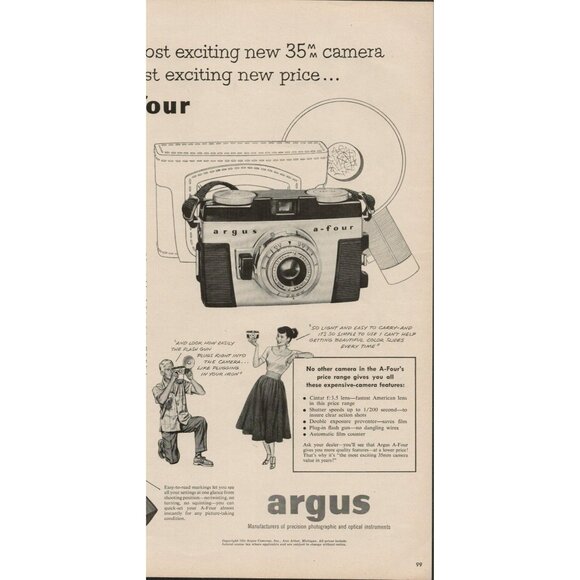 1954 ARGUS A4 35mm Camera Vintage Print Ad (L5) - Picture 3 of 3